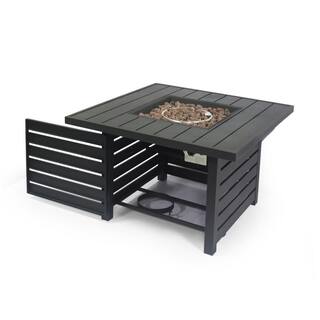 Noble House Rene 39.25 in. W x 24 in. H Outdoor Iron Gas Burning Matte Black Square Fire Pit 69668