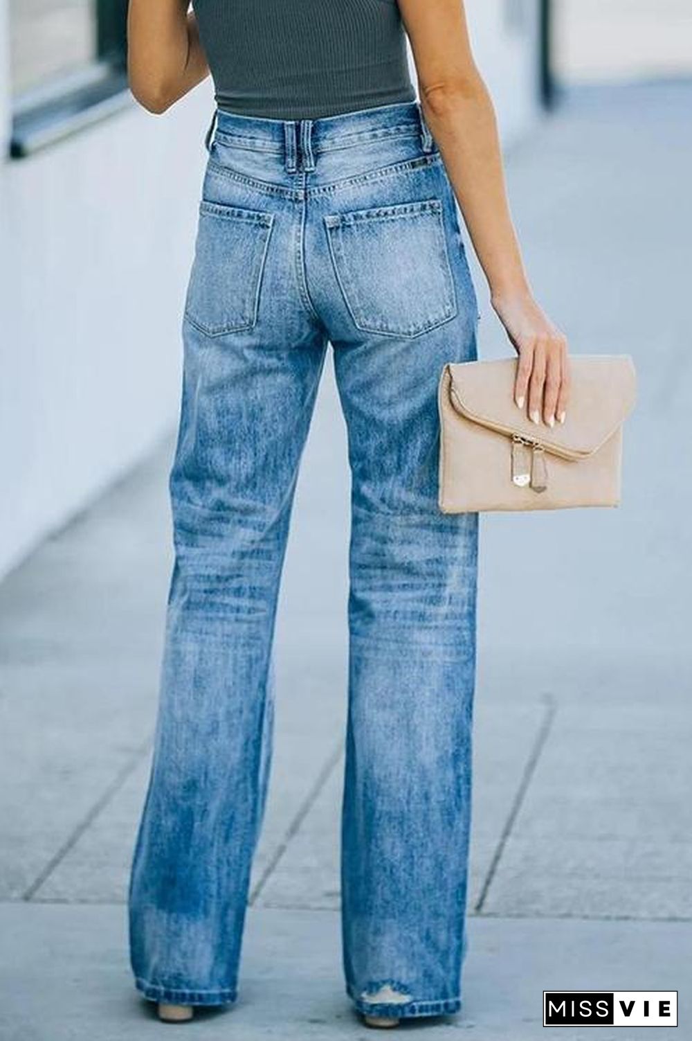 Distressed Straight Leg Jeans