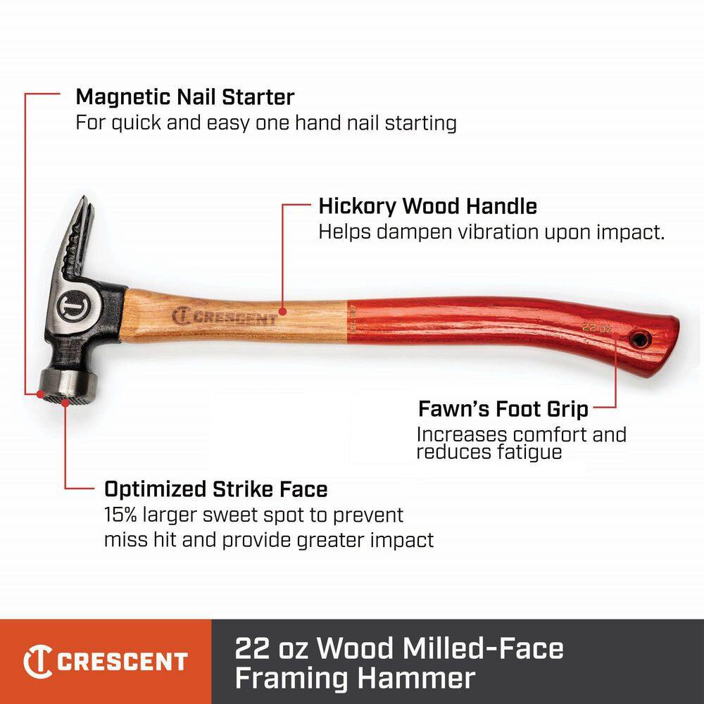 Crescent 22 oz. Wood Milled-Face Framing Hammer CHFRAM22