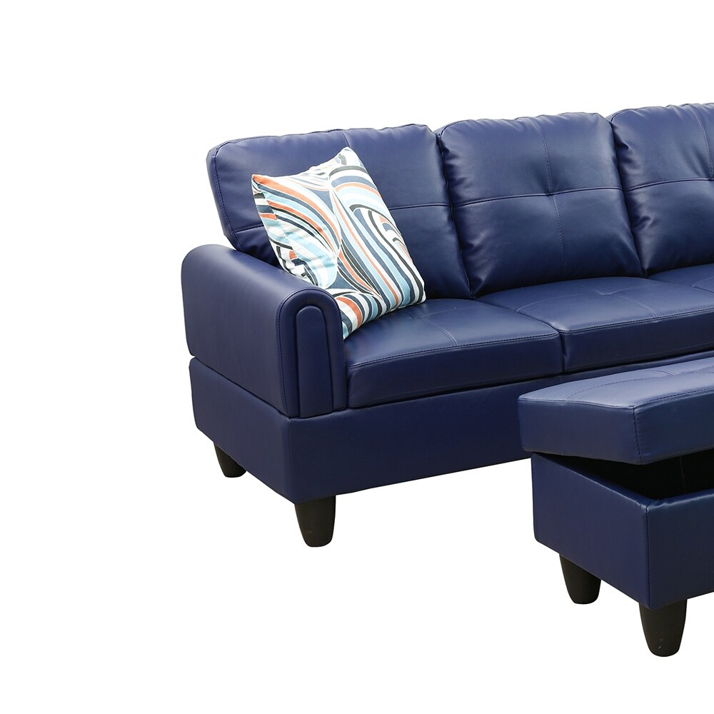 StarHomeLiving Jazz Blue left facing leather Sectional Sofa 3 pieces Set