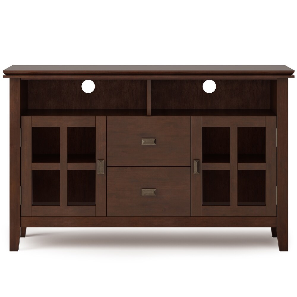 WYNDENHALL Stratford SOLID WOOD 48 inch Wide Contemporary TV Media Stand in Russet Brown For TVs upto 55 inches