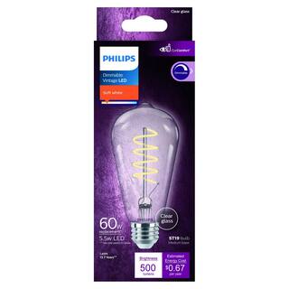 Philips 60-Watt Equivalent ST19 Spiral Filament E26 Base LED Vintage Edison LED Light Bulb 2700K Soft White (1-Pack) 565838