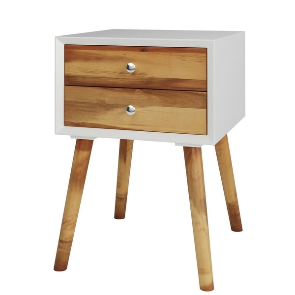 Gymax 2PCS Wooden Nightstand Mid-Century End Side Table W/2 Storage