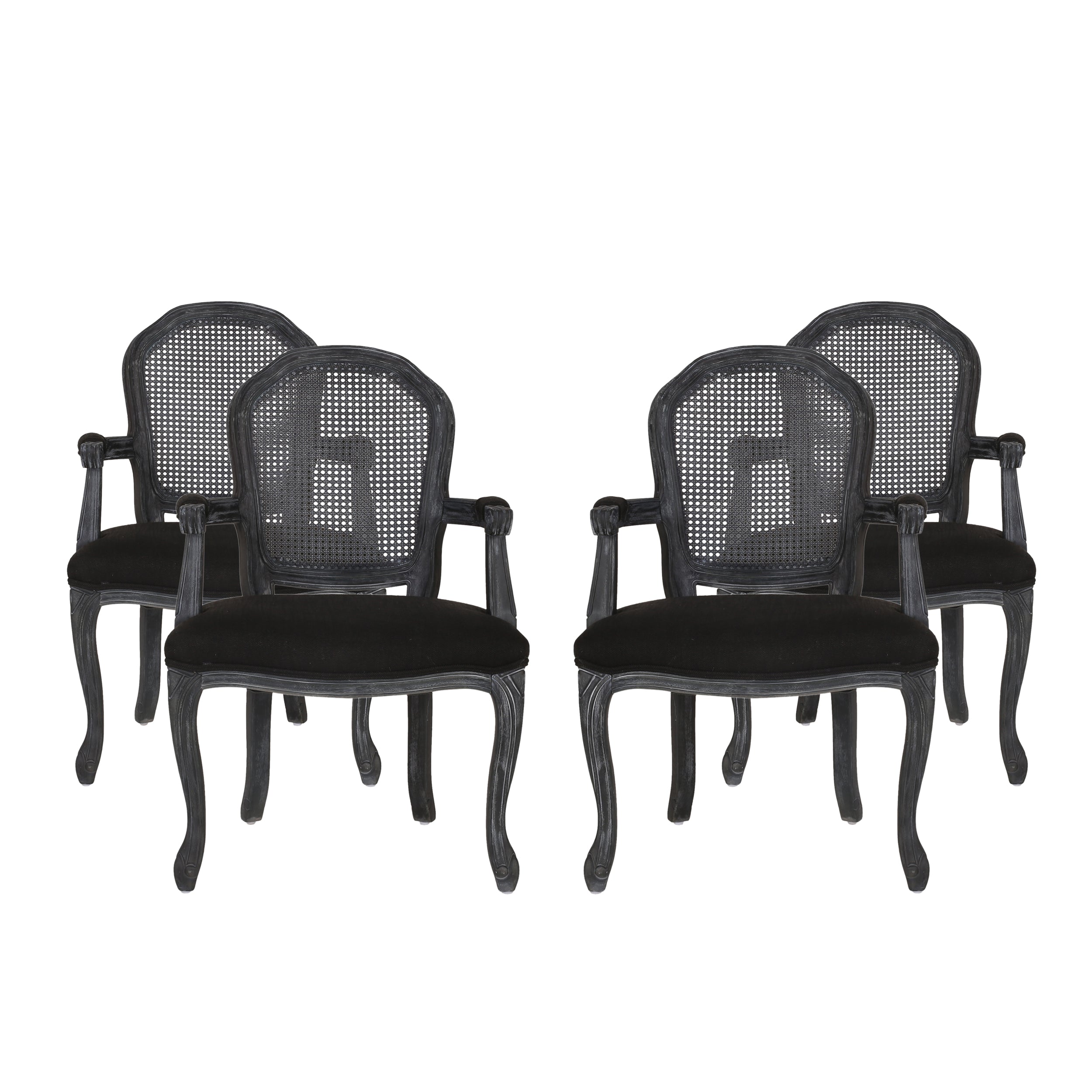 Mariette French Country Wood and Cane Upholstered Dining Chair, Set of 4