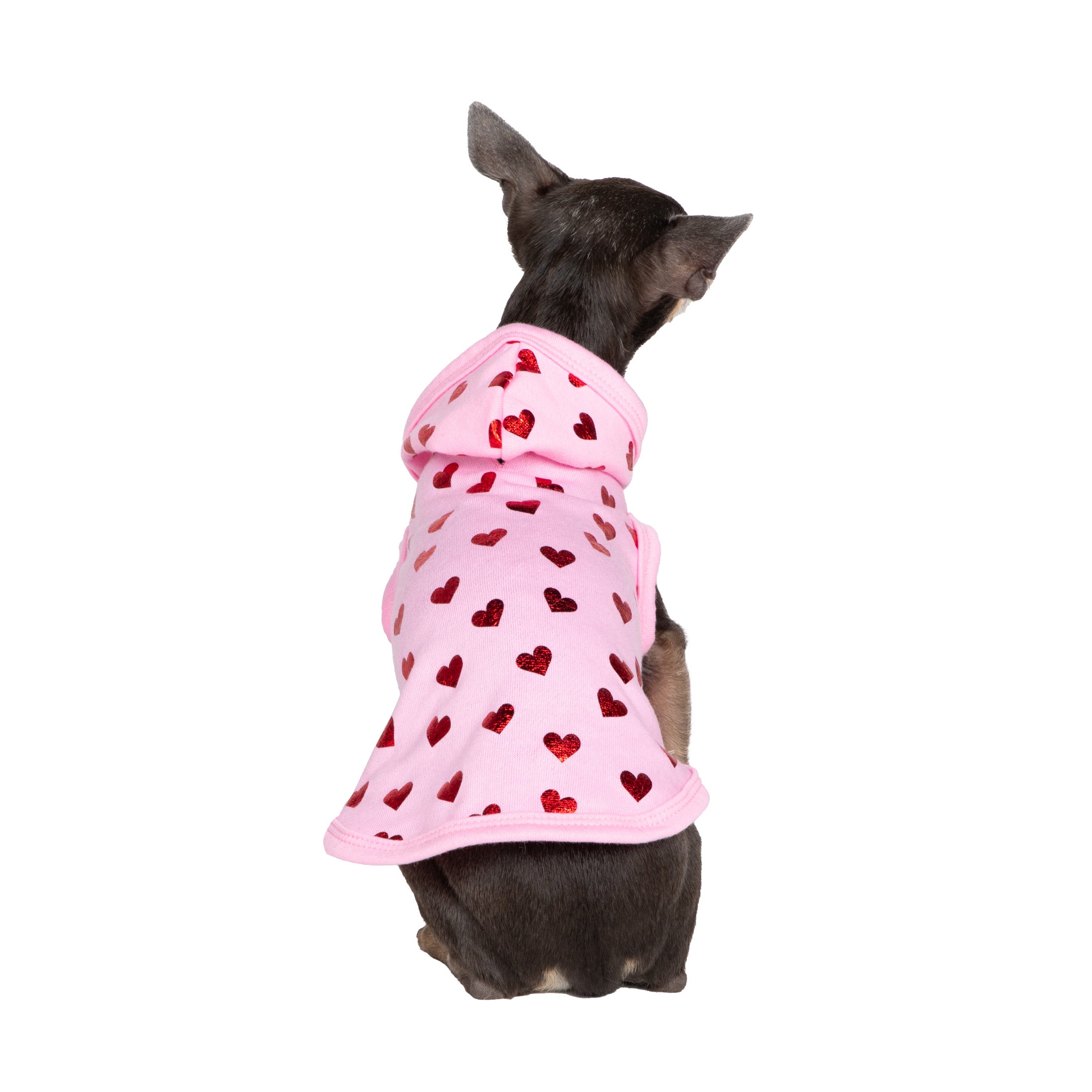 Vibrant Life， Dog and Cat Clothes， Red Hearts Valentine Pet Hoodie， Pink， XS