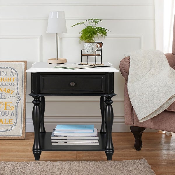 Classical Black End Table with Open Style Shelf Large Storage Space