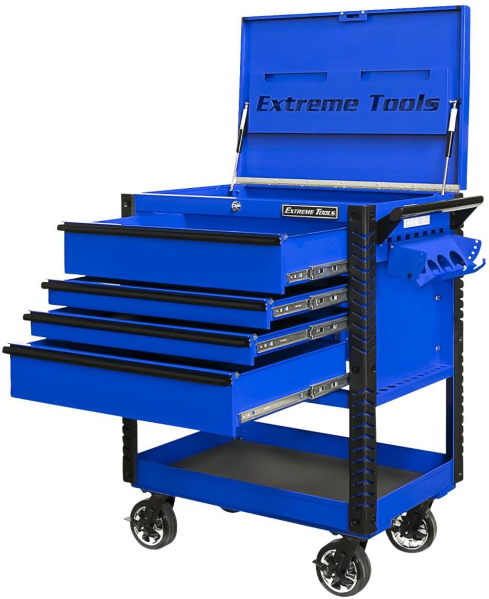 33 4 Drawer Deluxe Tool Cart with Bumpers， Blue with Black Drawer Pulls