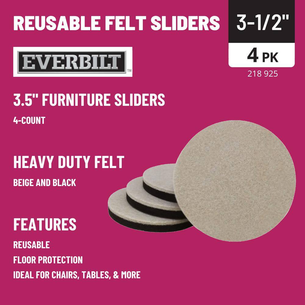 Everbilt 3-12 in. Beige Round Self-Adhesive Felt Heavy-Duty Furniture Slider Glides for Hard Floors (4-Pack) 4713444EB