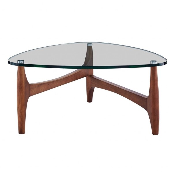 Mod Soft Triangle Clear Glass and Walnut End Table - 35.44' x 35.44' 15.75'