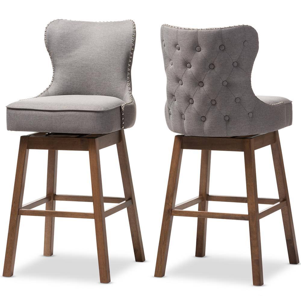 Baxton Studio Gradisca 31 in. Gray Fabric Upholstered Swivel Bar Stool (Set of 2) 2PC-7073-HD