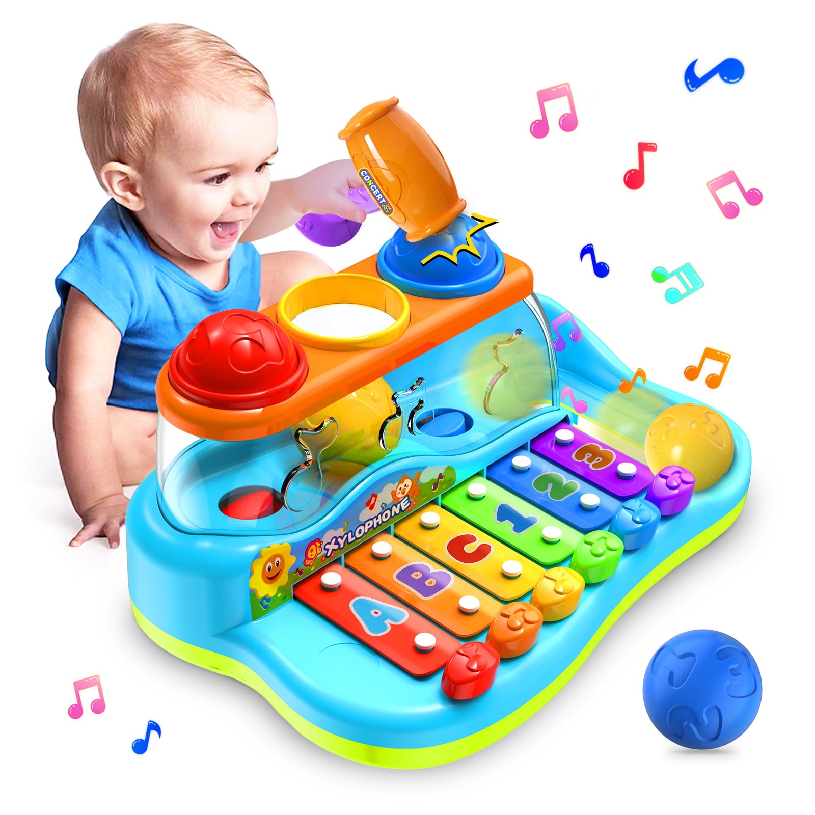 Yerloa Baby Toys 12-18 Months 2 in 1 Hammer Pounding and Musical Xylophone Toys Toys for 1 Year Old Boy Gifts， Music Toddler Toys Age 1-2 Baby Boy Girl Toys