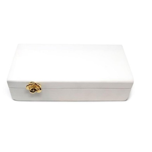 Classic Touch Rectangular White Wood Decorative Box With Gold Flower Detail