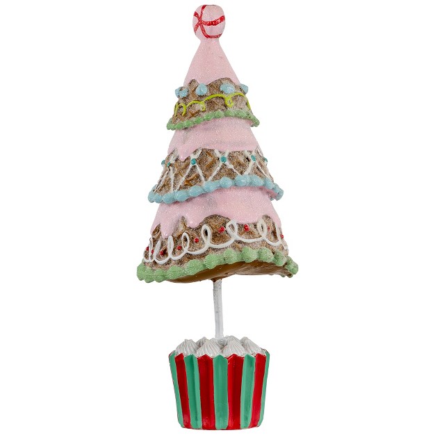 Pink Frosted Waffle Cone Christmas Cupcake Tree Figurine