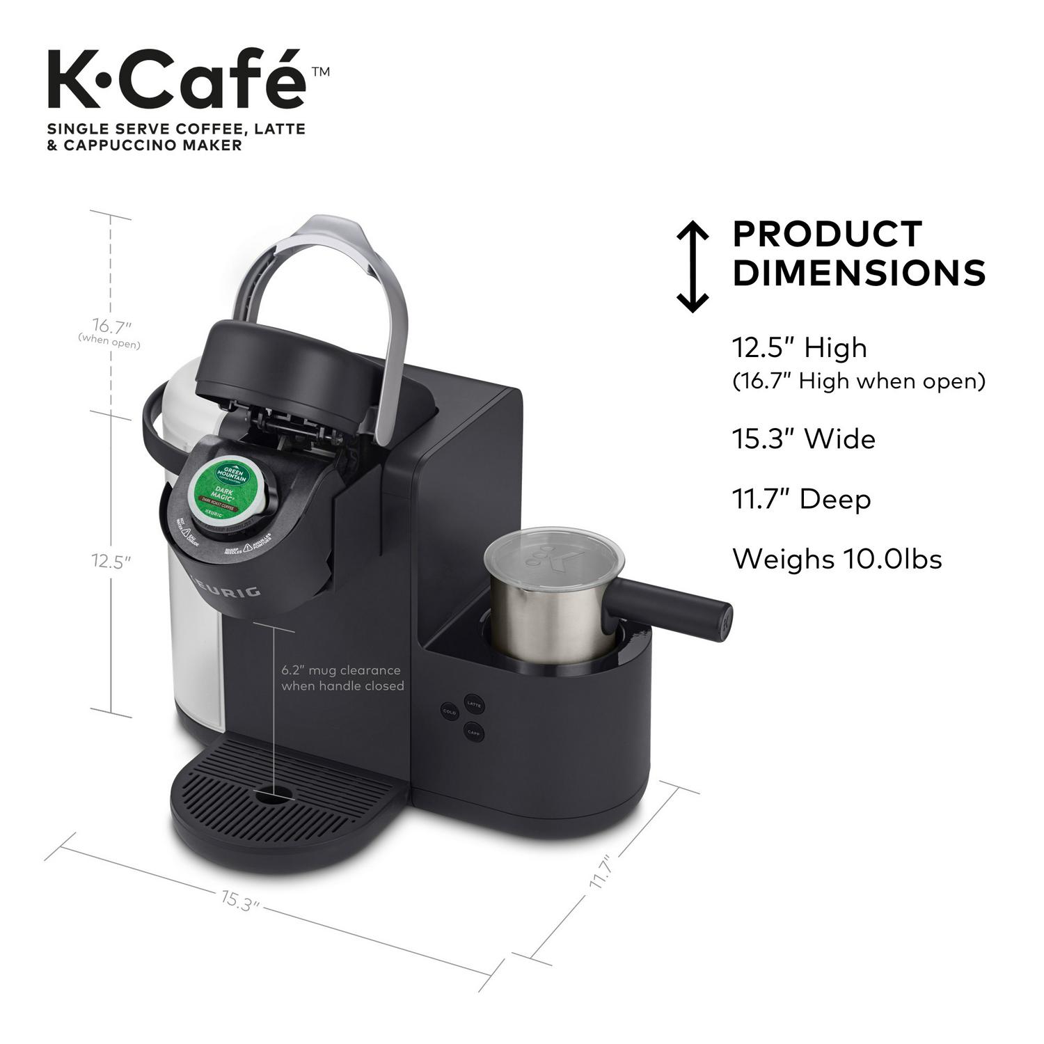 Keurig K-Cafe Single Serve K-Cup Coffee Maker， Latte Maker and Cappuccino Maker， Dark Charcoal