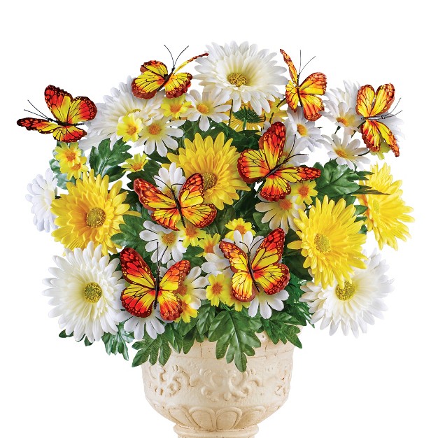 Collections Etc Artificial Butterfly Daisy Bush Bundles - Set Of 3