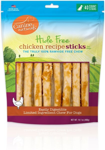 Canine Naturals Hide Free 5-inch Chicken Recipe Stick Dog Chew， 40 count