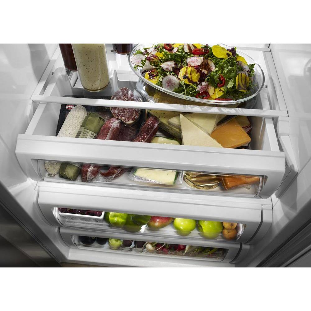 KitchenAid 29.5 cu. ft. Built-In Side by Side Refrigerator in PrintShield Black Stainless KBSD608EBS