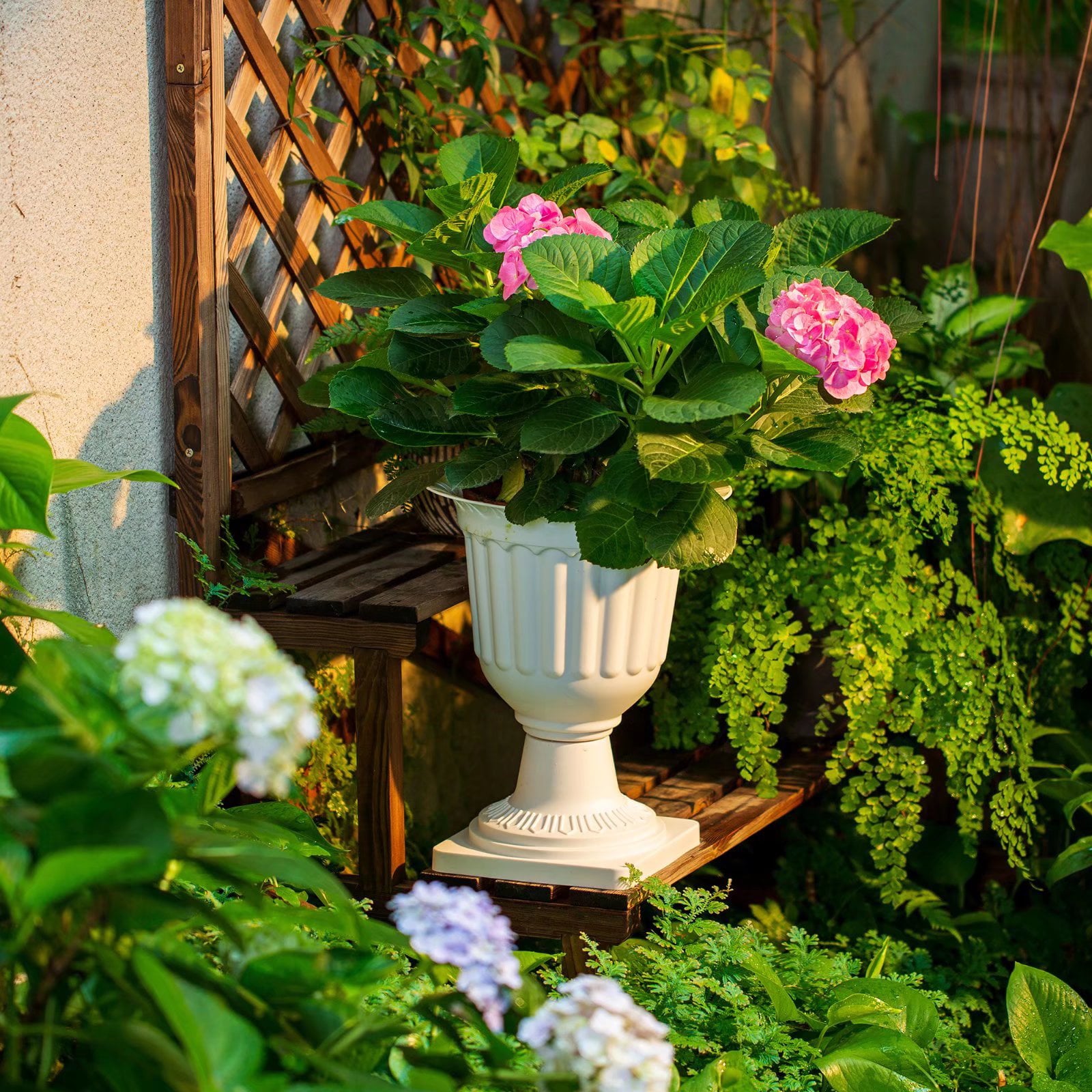 Plastic Urn Planter 13.8 inch White Pedestal Planters Set of 2