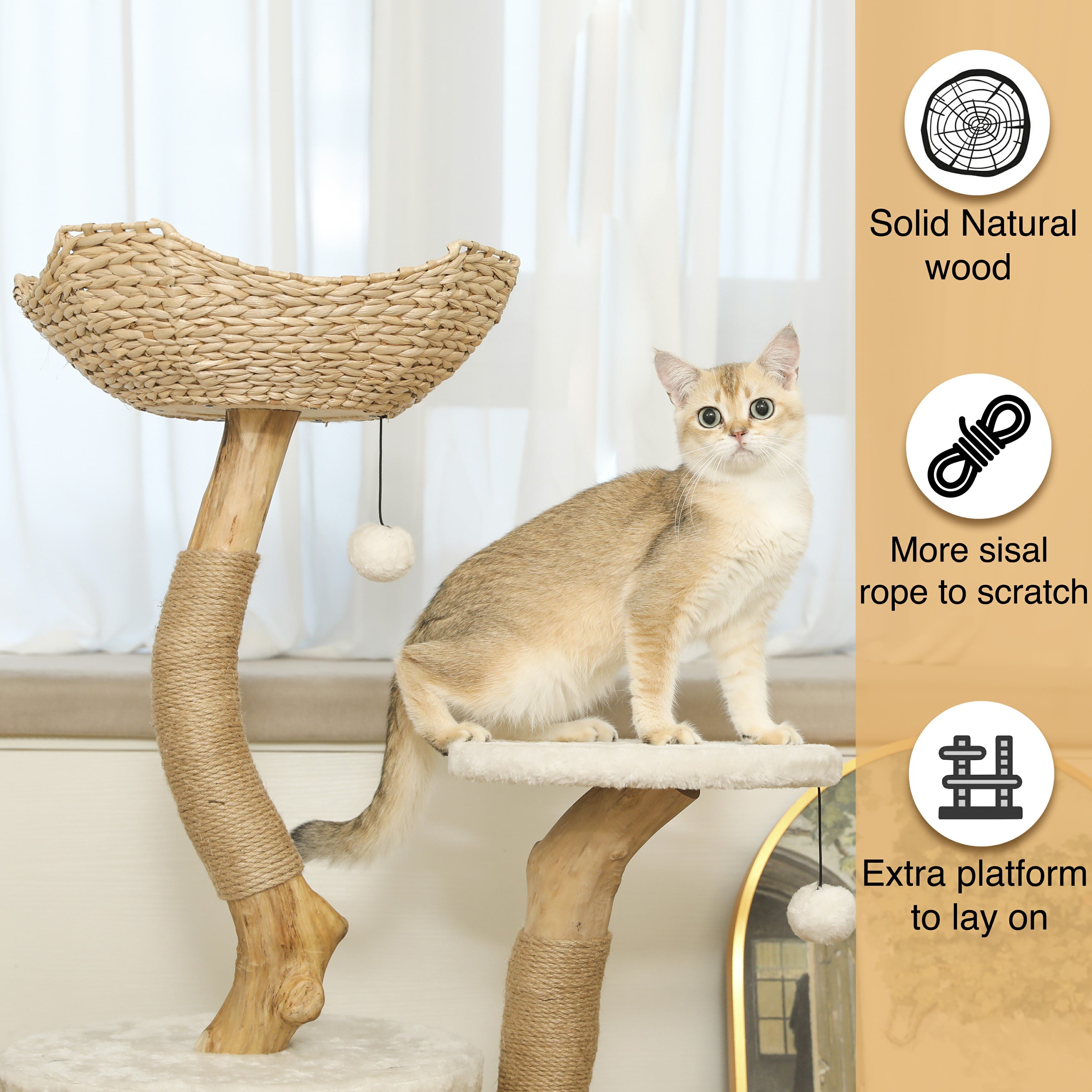 Konelcare Wood Cat Tree-Modern Cat Tower with Hiding Enclosure,White