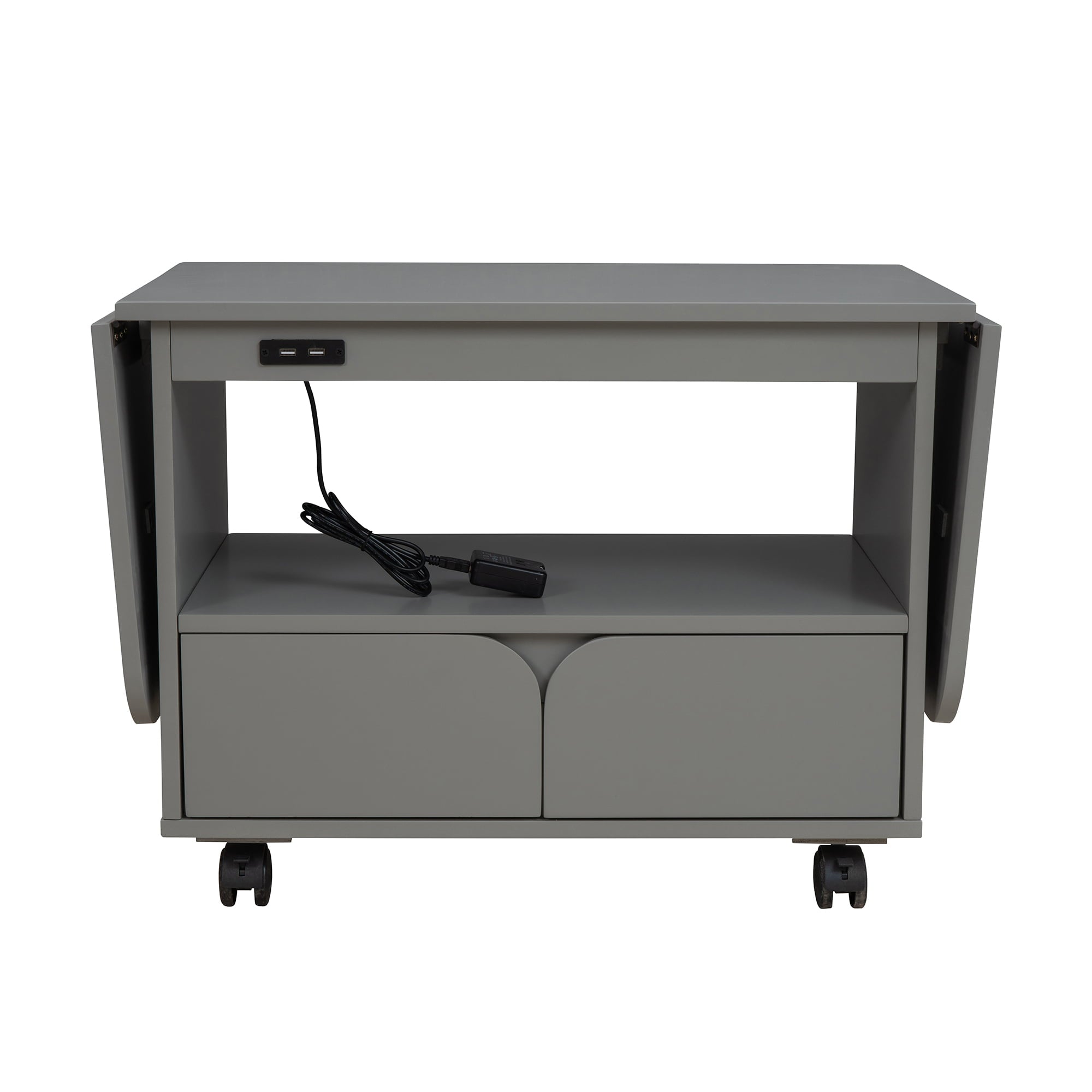 Modern Bedroom Nightstand with 2 Drawers, USB Charging, Gray