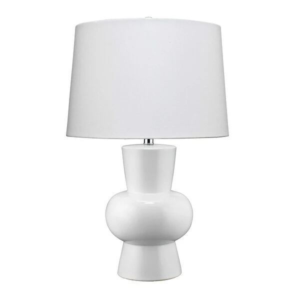 Table Lamp with Glazed Hourglass Bellied Shaped Body， White