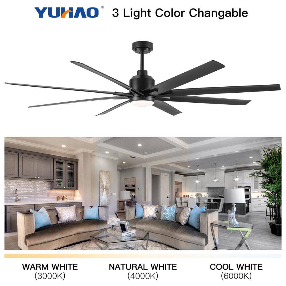 YUHAO 72 in. Integrated LED Indoor Black Windmill Ceiling Fan with DC Motor Remote Control YH1109BK72