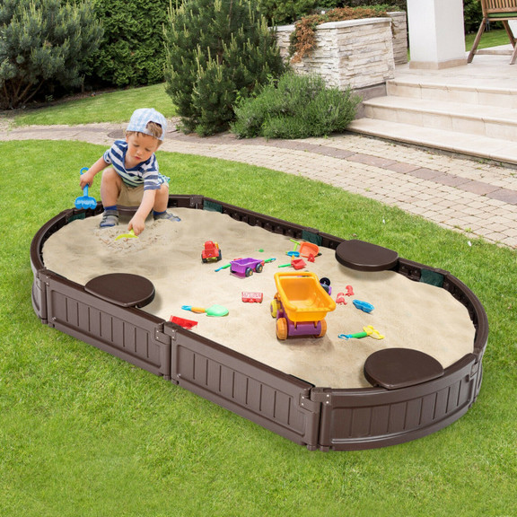 Costway 45196327 Sandbox with Built in Corner Seat...