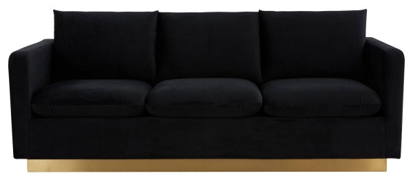 LeisureMod NS83BL Nervo Midnight Black Modern Mid Century Gold Frame Velvet Sofa   Contemporary   Sofas   by clickhere2shop  Houzz