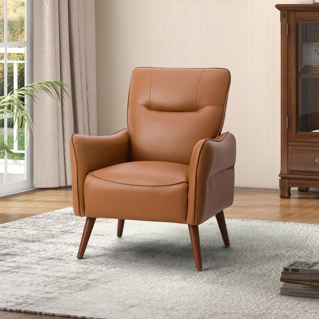 Alzira Vegan Leather Armchair With Tufted Back Karat Home