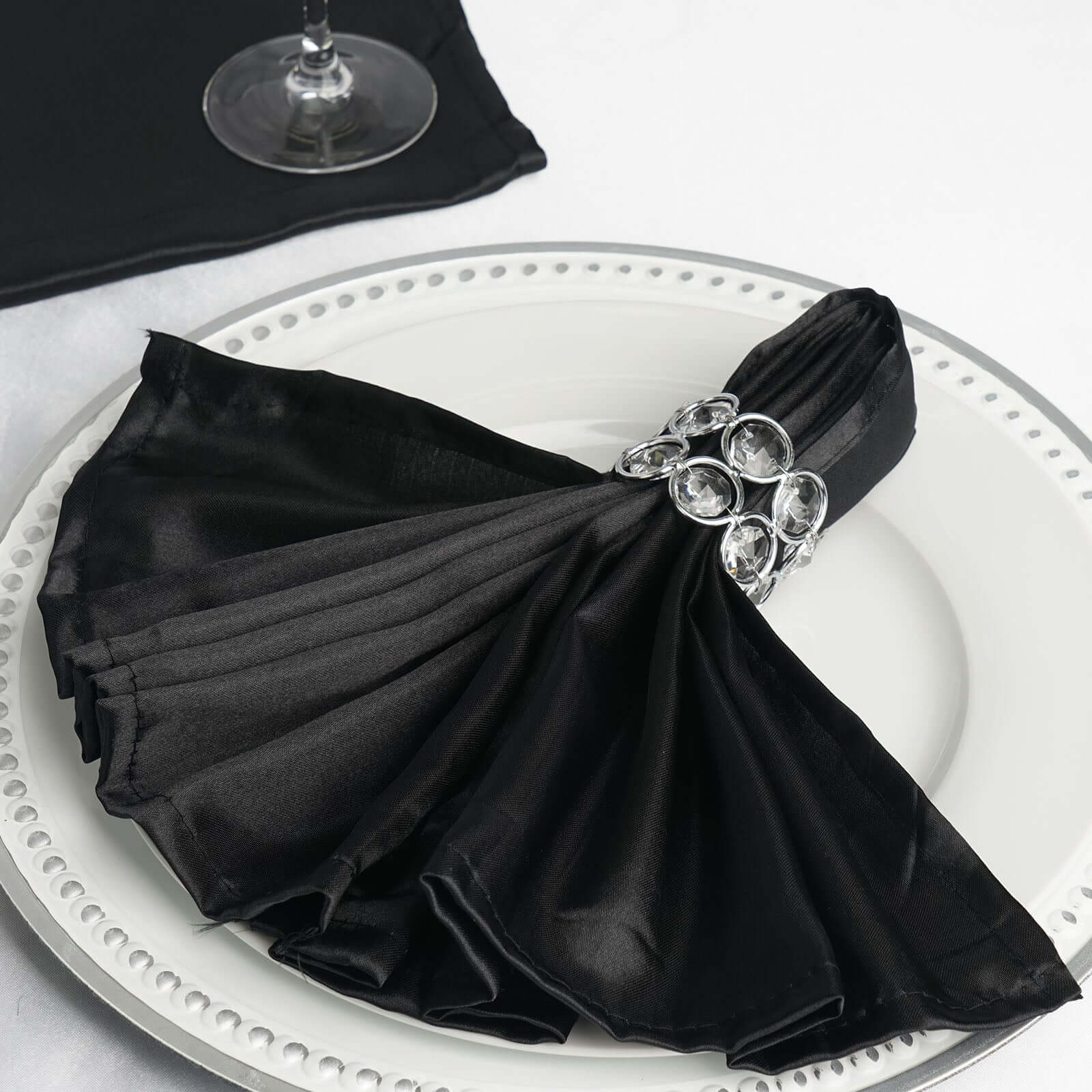 5 Pack Black Satin Cloth Napkins with Hemmed Edges, Reusable Dinner Napkins - 20