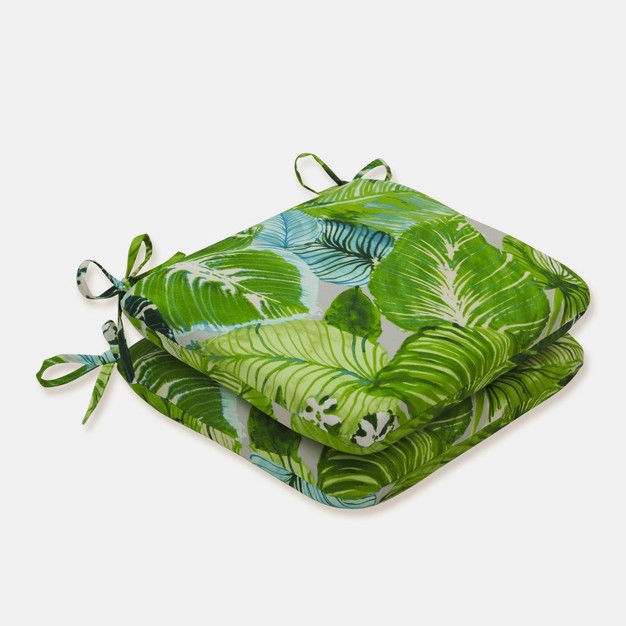 2pk Lush Leaf Jungle Rounded Corners Outdoor Seat Cushions Green Pillow Perfect