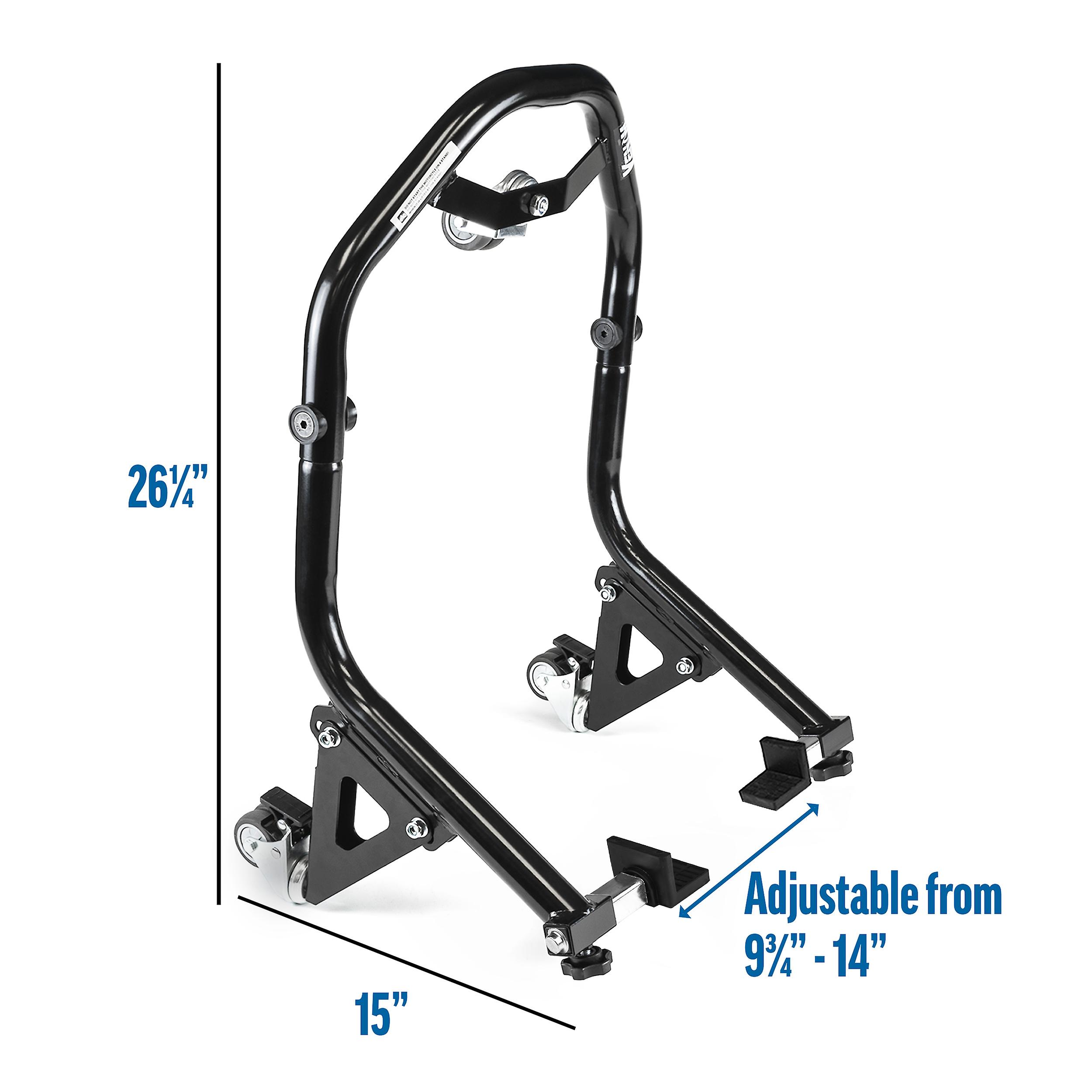 Motorcycle Lift Stand w/ Dolly Wheels， Black， Rear Paddle Lift Attachments， Compatible with 2009-2010 Kawasaki ER-6N