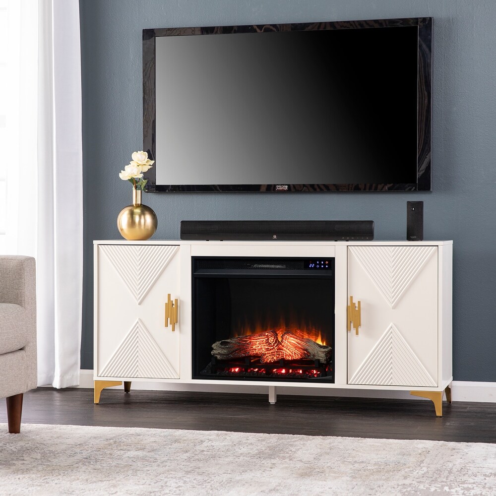 SEI Furniture Lillyvale Contemporary Media TV Stand with Electric Fireplace Insert and Storage