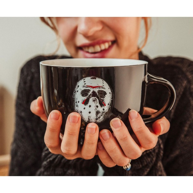 Silver Buffalo Friday The 13th Jason Voorhees Ceramic Soup Mug With Spoon Holds 24 Ounces