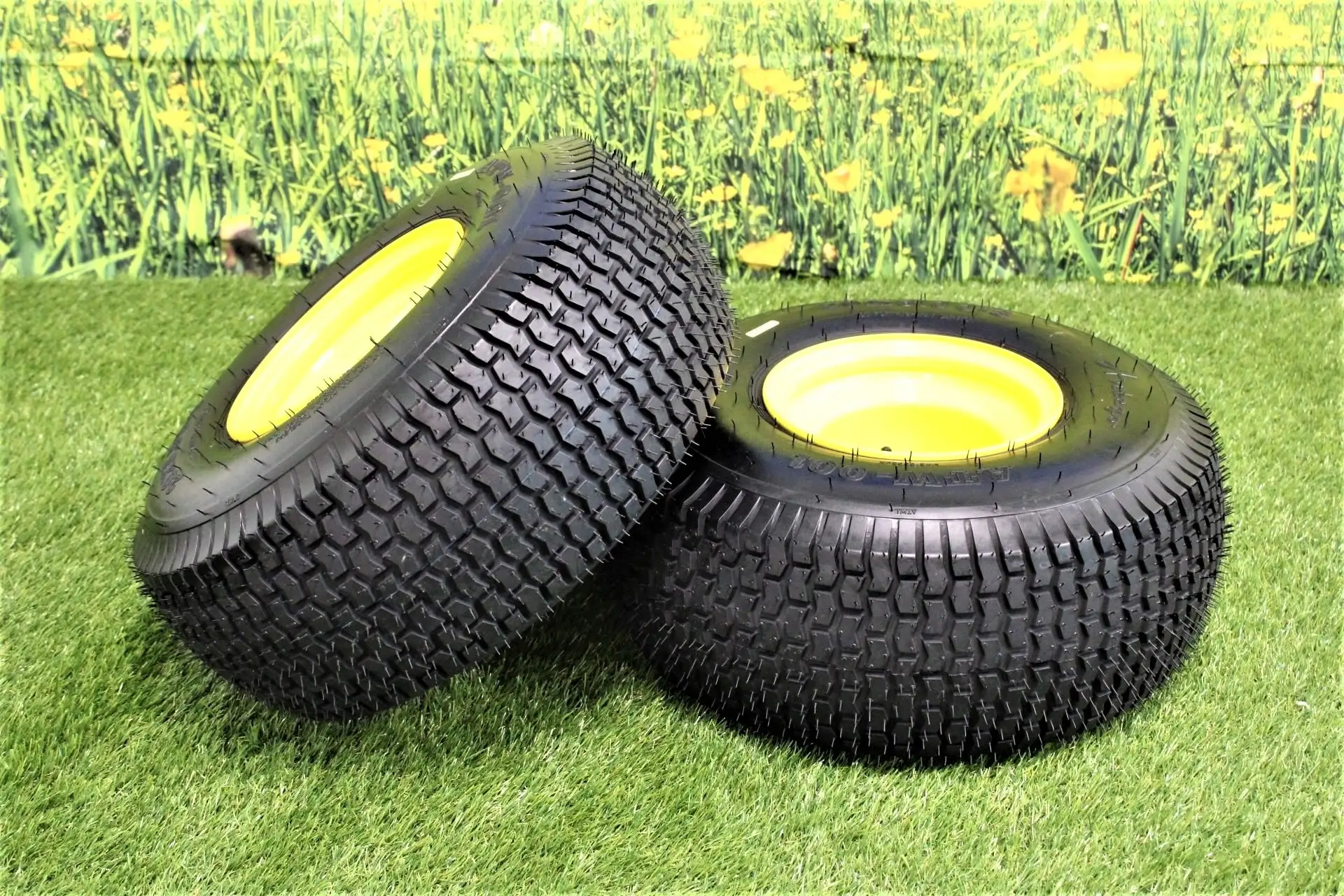 Antego Tire and Wheel (Set of 2) 20x8.00-8 John Deere Yellow Tires and Wheels 4 Ply for Lawn and Garden Mower Turf Tires