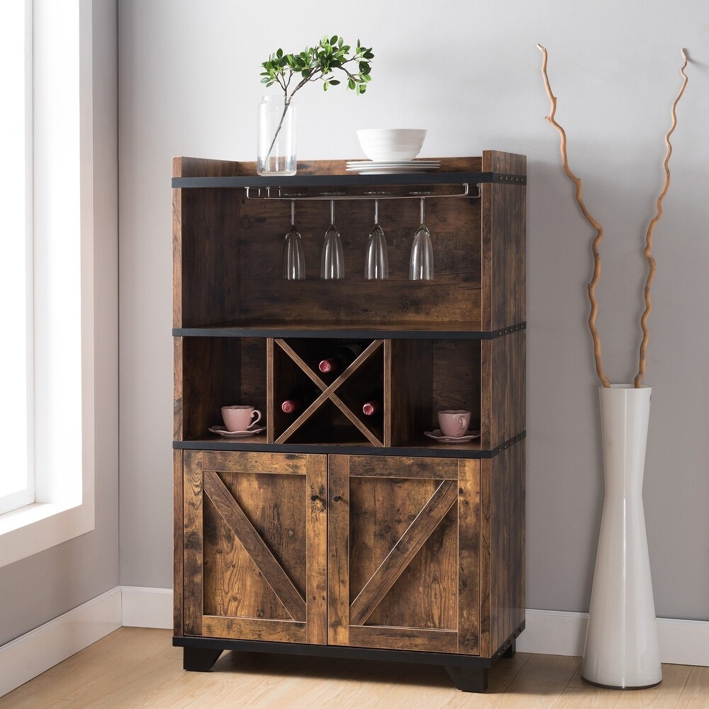 Furniture of America Keya Farmhouse 6 shelf Wine Cabinet Buffet