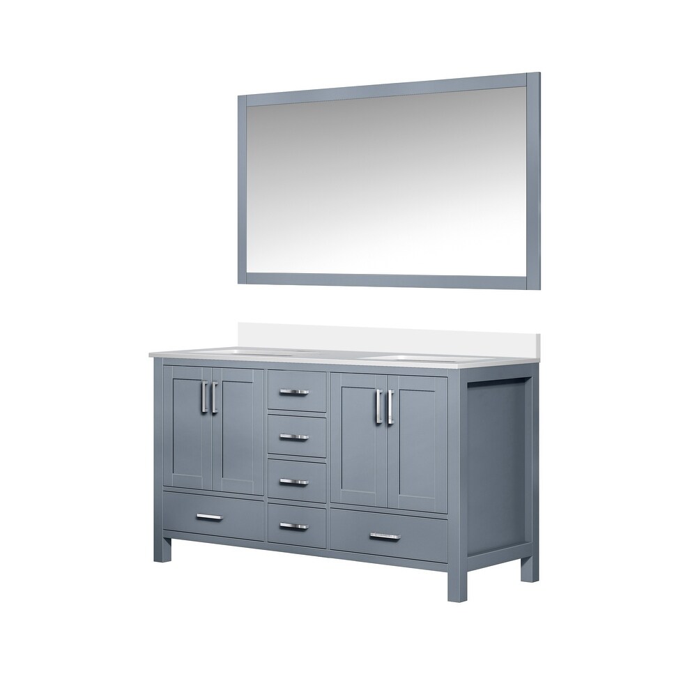 Jacques 60 in. W x 22 in. D Dark Grey Double Bath Vanity  White Quartz Top  and 58 in. Mirror