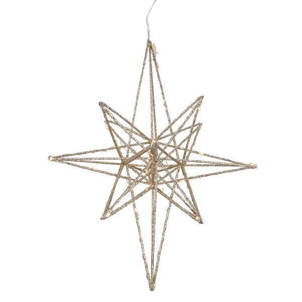 12 LED Lighted B/O Gold Glittered Geometric Star Christmas Decoration