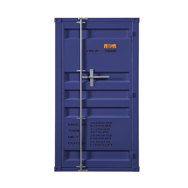 Industrial Style Metal Wardrobe with Recessed Door Front， Blue