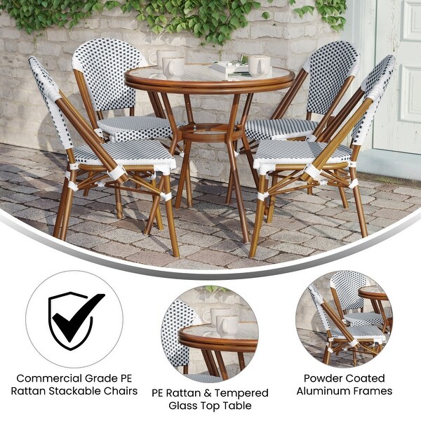 Indoor/Outdoor Commercial Bistro Set with Table and Four Chairs