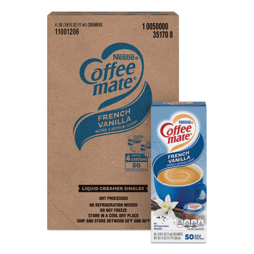 Coffee-mate Liquid Coffee Creamer， French Vanilla， 0.38 oz Mini Cups， 50/Box， 4 Boxes/Carton， 200 Total/Carton (35170CT)