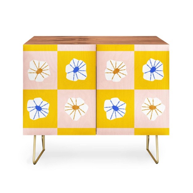 Maritza Lisa White Checkered Flowers Credenza Deny Designs