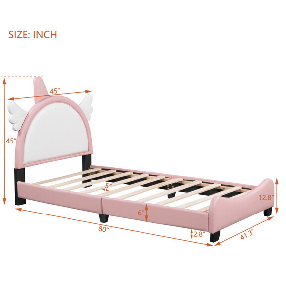 Twin Size Upholstered Platform Bed with Bear shape...