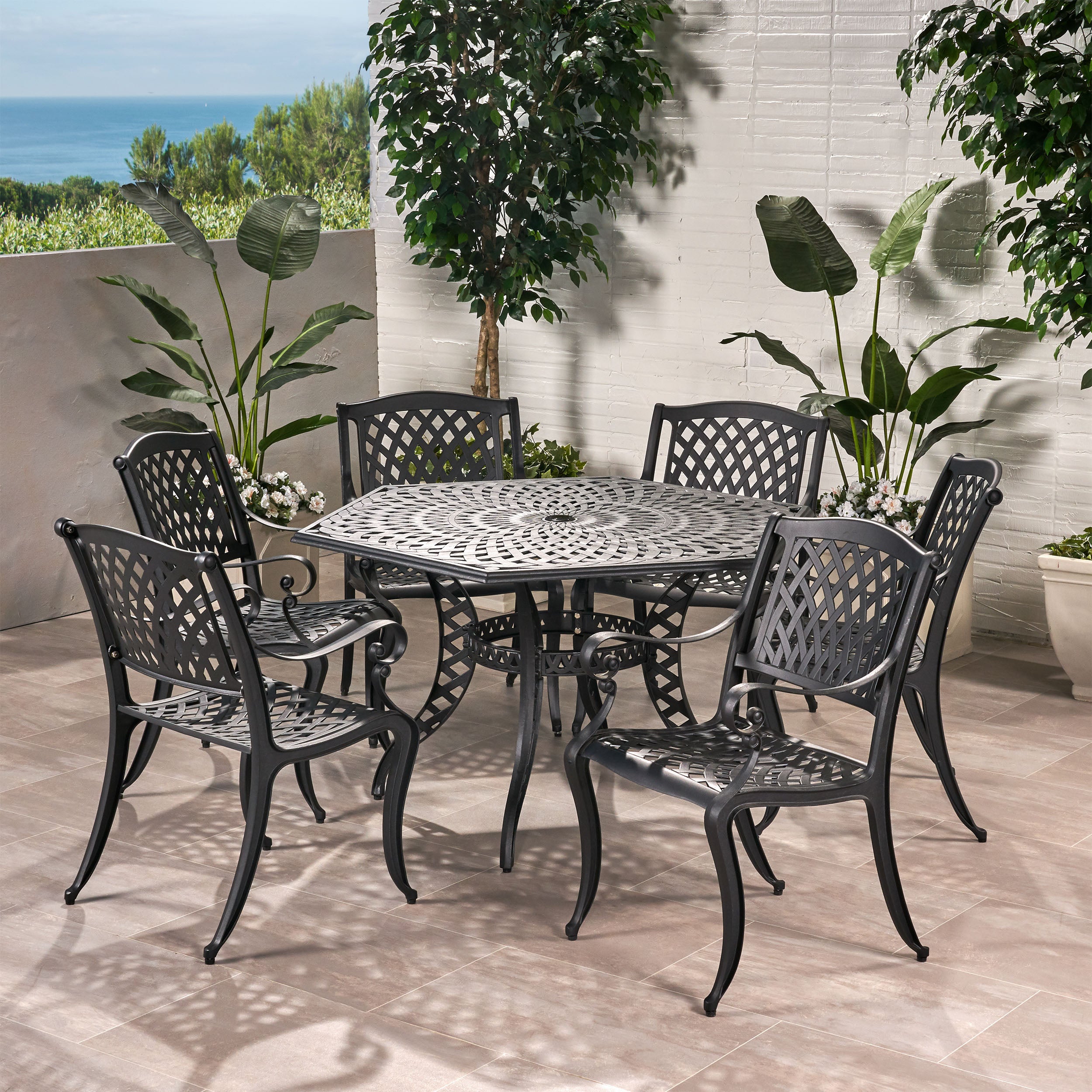 Hammond 7 Piece Bronze Cast Aluminum Outdoor Dining Set