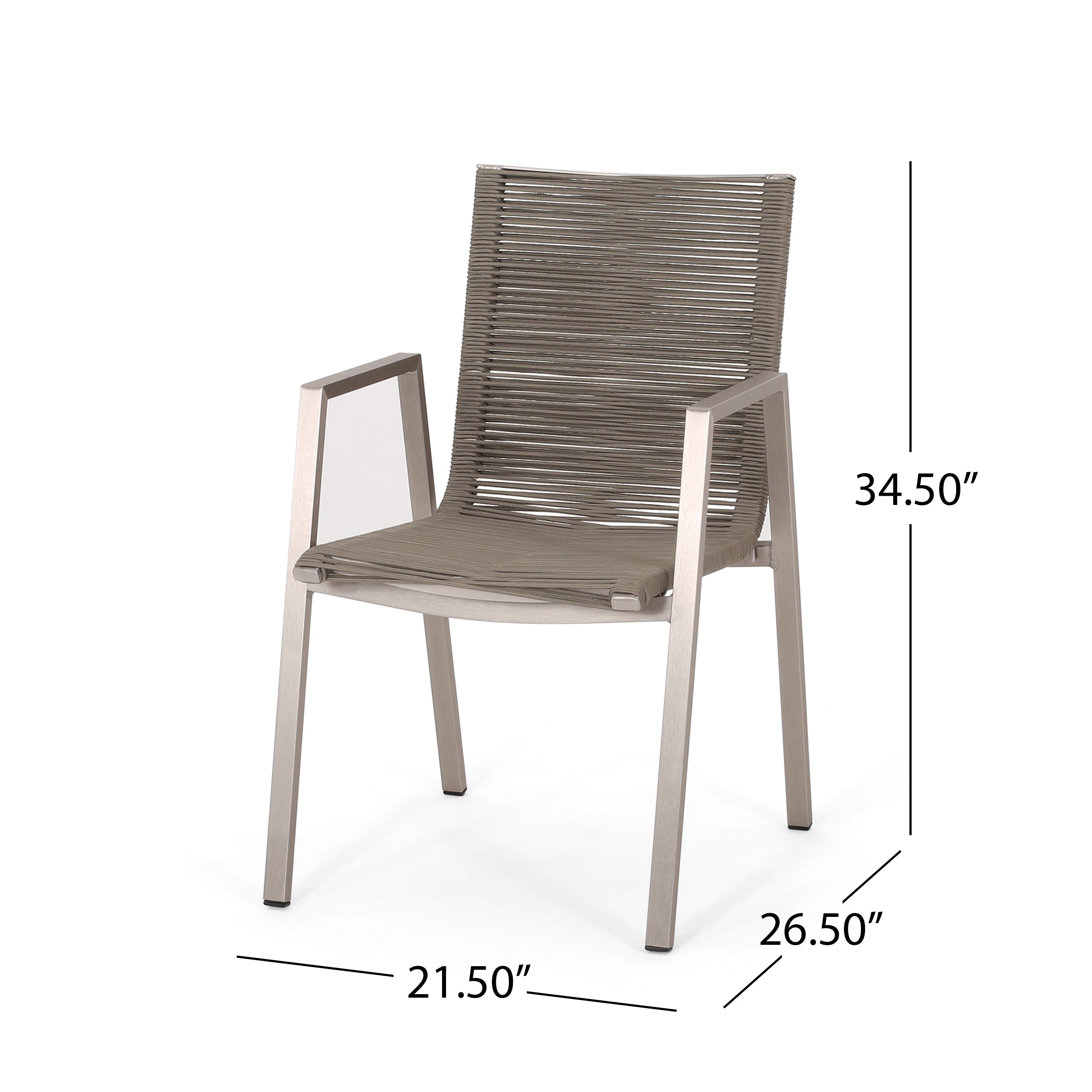 Kalli Outdoor Modern Aluminum Dining Chair with Rope Seat (Set of 2)