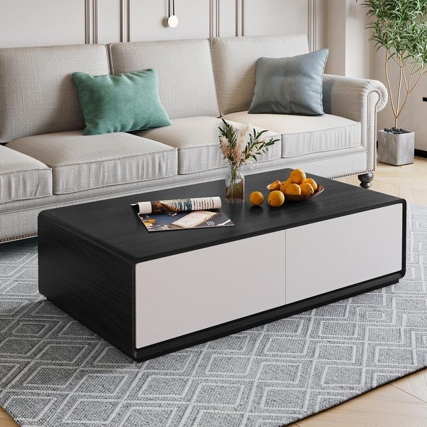 51'' Modern Rectangular Solid Wood Coffee Table，4 Drawers