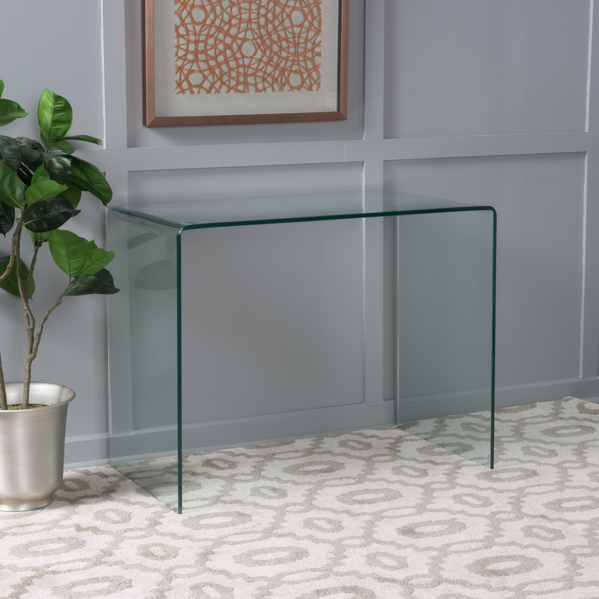 Classon Modern Rectangular Tempered Glass Console Table