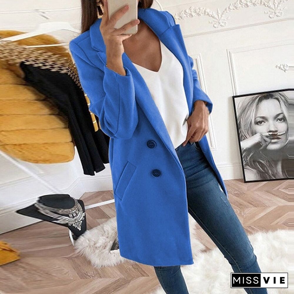 Winter and Autumn Woman Long Wool Coat Solid Color Elegant Blend Coats Slim Fashion Female Long Coat Outerwear Jackets Plus Size S-5XL