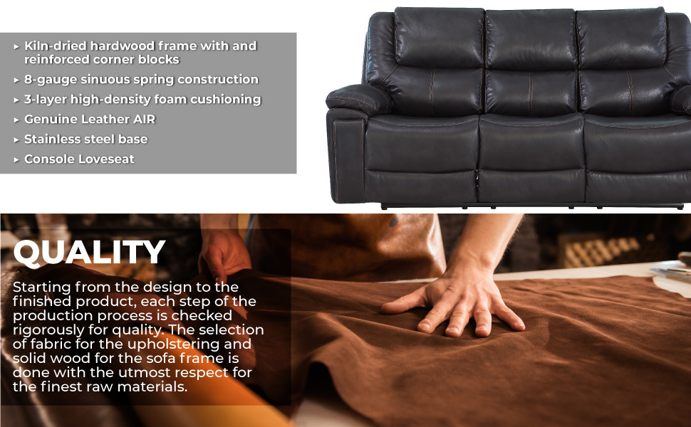 Aiden Transitonal Leather Air Reclining Upholstered Sofa   Contemporary   Sofas   by Luxuriant Furniture  Houzz