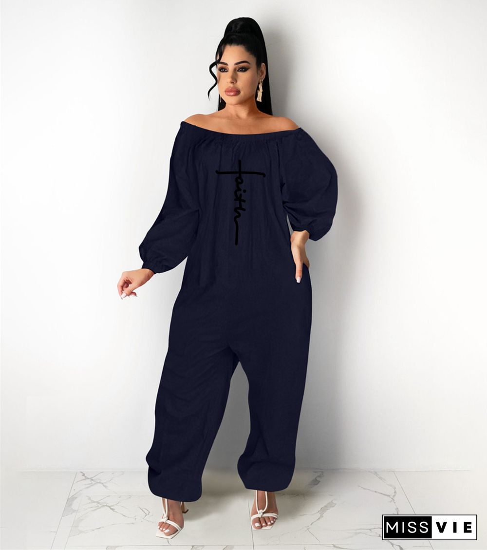 Cotton Off Shoulder Loose One Piece Jumpsuit